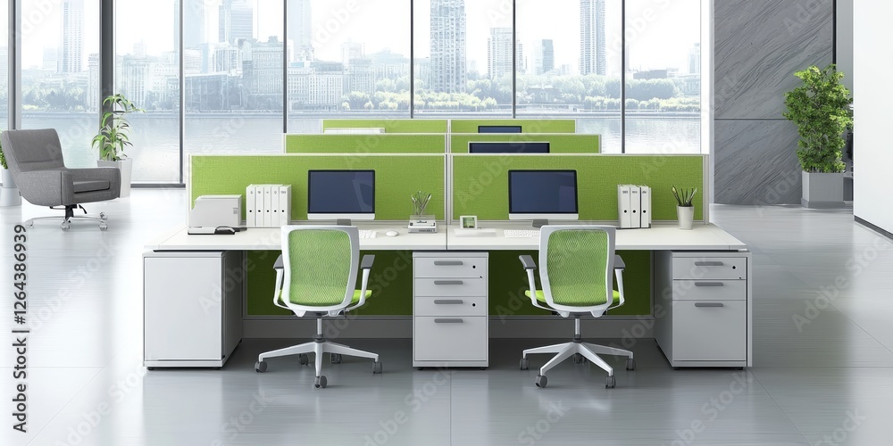 Fototapete a dynamic office setting where customer solutions are created through teamwork and advanced technolo