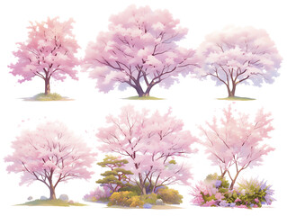 Obraz premium 和風イラスト｜桜の木の柔らかい水彩タッチデザイン