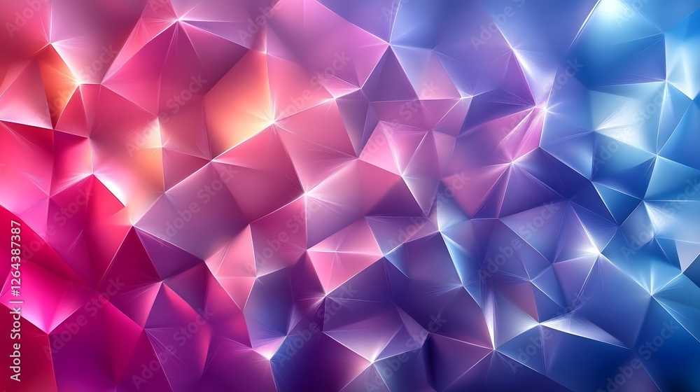 Poster Mesmerizing Geometric Abstract Mosaic Prism Kaleidoscope Background with Shimmering Vibrant Colorful Faceted Polygons  Captivating digital with luminous iridescent and dazzling visual effect