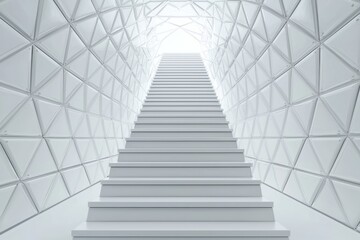 Fototapeta premium Climbing corporate ladder concept. Stairs leading into a bright, geometric white space.
