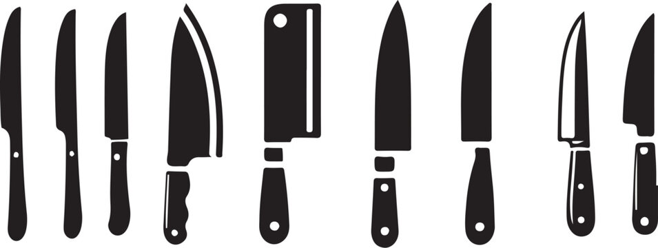 Knife Vector Set | Kitchen Knife Silhouette Icons for Breakfast, Lunch, and Dinner