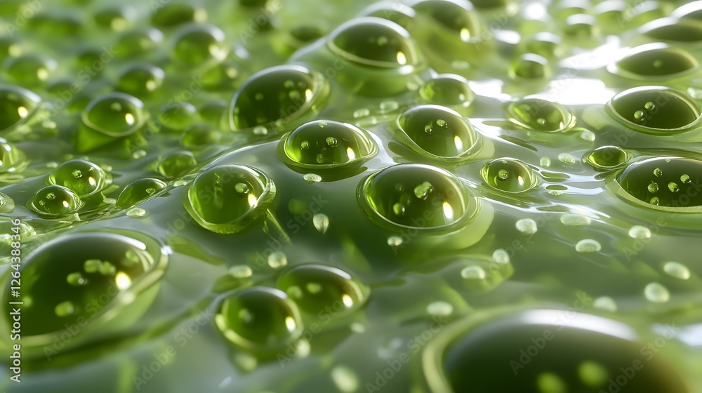Aufkleber mesmerizing macro closeup photography of transparent liquid droplets resting on vibrant green foliag