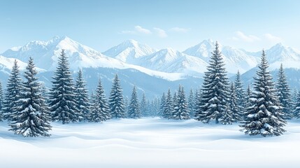Fototapeta premium Serene Winter Landscape Snowy Mountains Evergreen Trees Frosty Panorama
