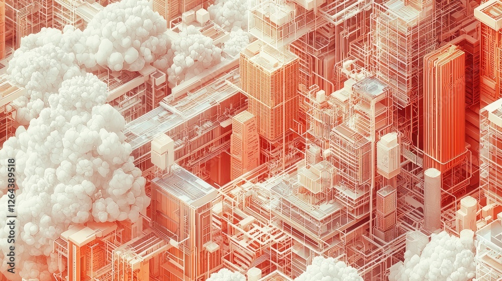 Fototapete a cloud architecture layout, revealing intricate layers of services, data storage solutions, and networking structures.