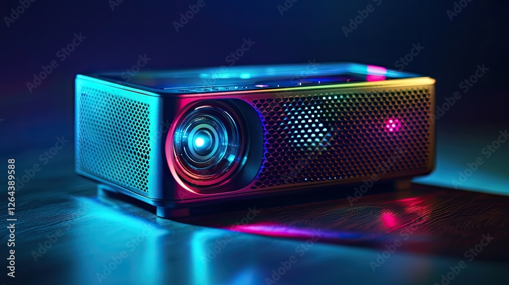 Leinwandbilder detailed view of a portable projector with a shining lens and vibrant output, compact enough for mod