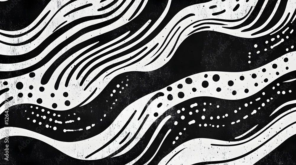 Poster mesmerizing monochromatic abstract pattern featuring dynamic waves flowing curves and geometric line