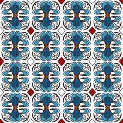 Seamless Pattern of Blue and White Flowers, Ornate Blue and White Flower Motif in a Seamless Repeat, Vintage-Inspired Floral Pattern for Textile Design