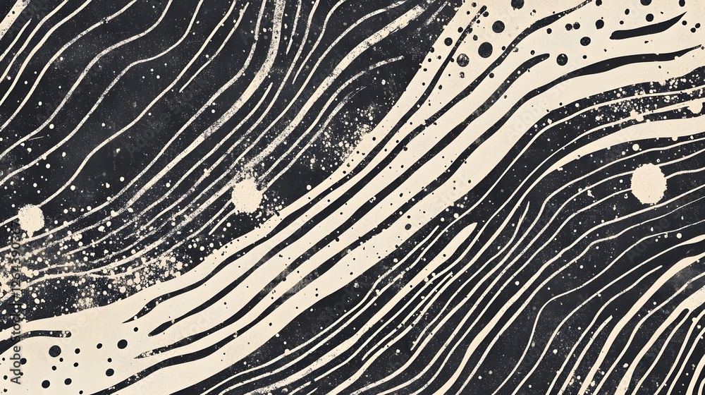 Poster Mesmerizing Monochrome Abstract Pattern with Swirling Fluid Textures and Dynamic Geometric Shapes  This captivating digital artwork features a bold visually striking composition of organic