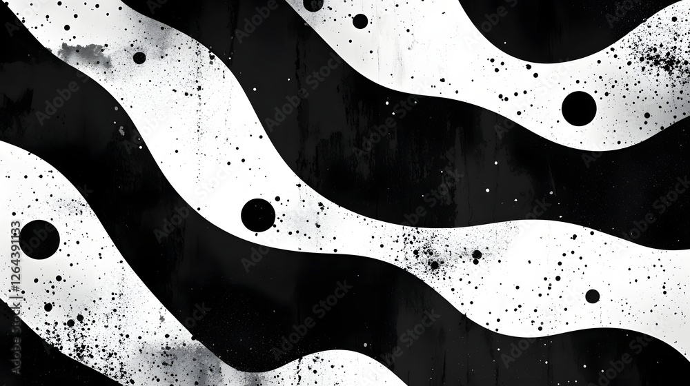Poster Mesmerizing Monochrome Cosmos Fluid Abstract Splatter and Blot Composition with Dynamic Waves Curves and Ethereal Celestial Elements