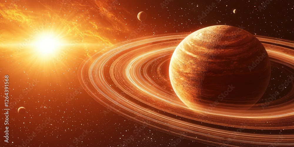 Aufkleber a planet surrounded by advanced technological rings, emitting energy pulses and linked to satellites