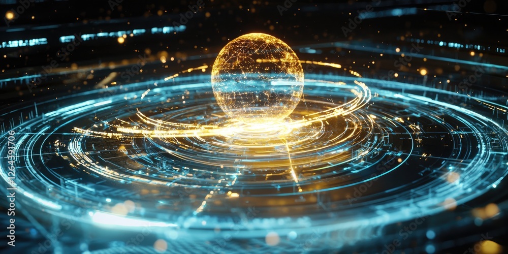 Poster a futuristic planetarium showcasing a detailed holographic model of an alien planetary system, with 