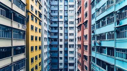 Fototapeta premium Colorful Hong Kong Apartment Buildings: A Serene Urban Vista