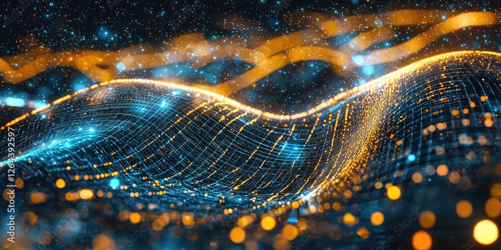 Poster A close-up of a cosmic nebula, where swirling gases are intertwined with glowing digital grids and energy fields, representing advanced cosmic tech.