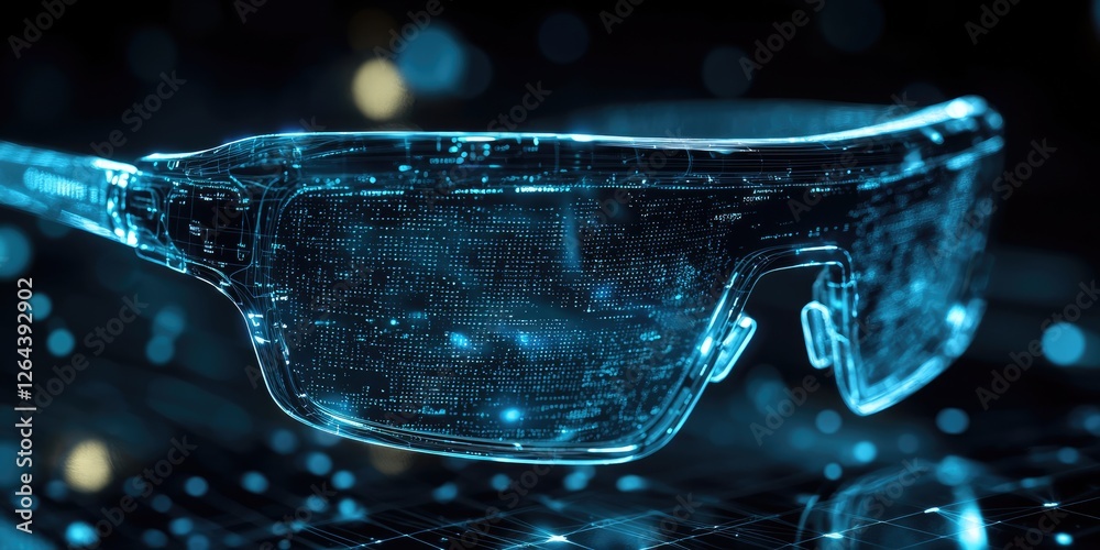 Poster an AR glasses interface with fine details and real-time data, ideal for advanced next-gen tech scenes.