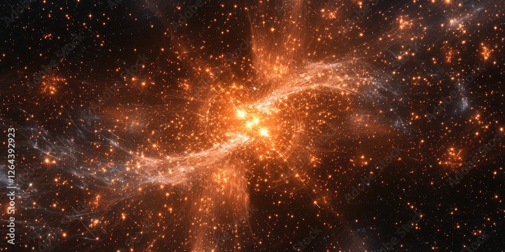Poster A digital rendering of a star field, where luminous stars are connected by glowing circuits and digital energy webs.