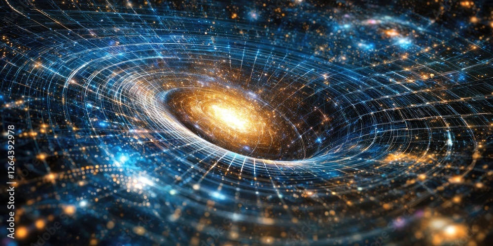 Leinwandbilder A close-up of a cosmic backdrop, where stars form a digital network, with energy lines and data streams intertwining in deep space.