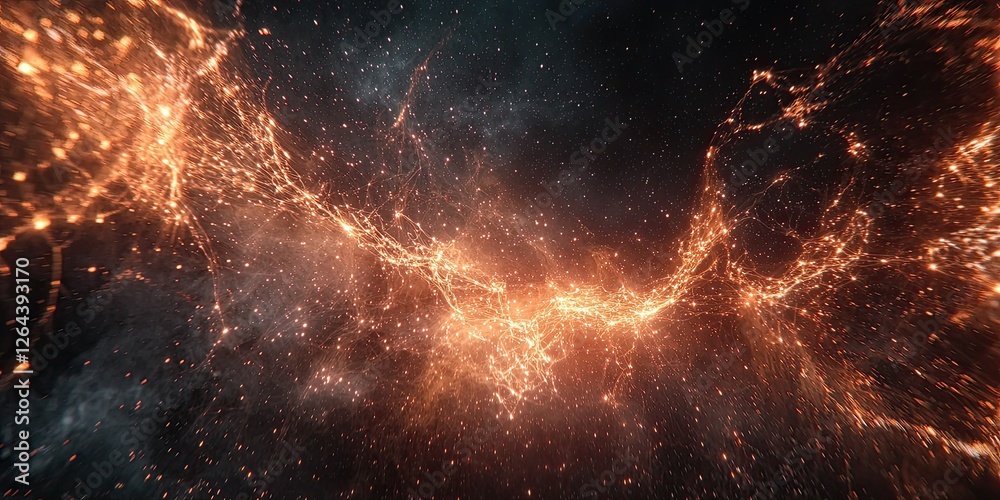 Fototapete a cosmic backdrop, where stars form a digital network, with energy lines and data streams merging in deep space.