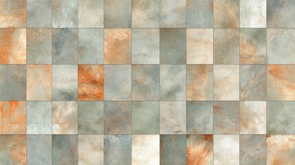 Fototapeta premium A textured tile pattern showcases earthy tones of green, orange, and beige, making it ideal for design projects, flooring concepts, or home renovation themes, Perfect for backgrounds or presentations