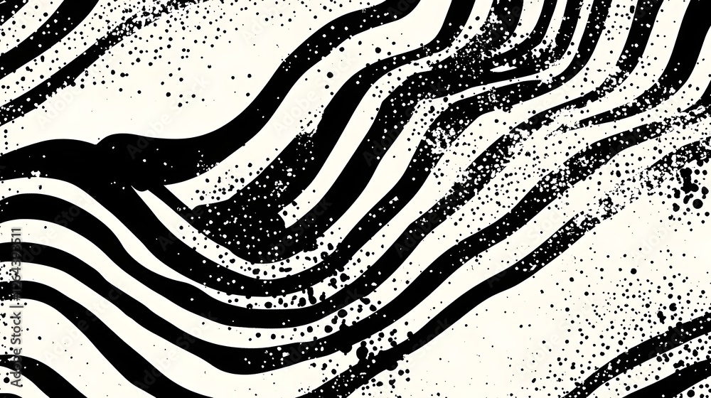 Fototapete Mesmerizing Monochrome Waves   Abstract Digital Art Composition with Fluid Lines Curves and Dots in Striking Black and White Contrast