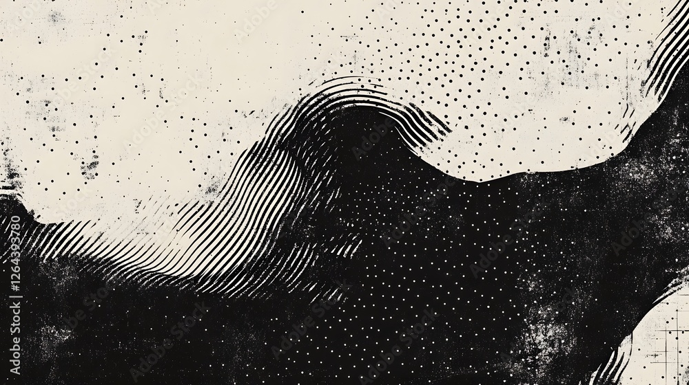 Aufkleber Mesmerizing Monochrome Waves Evoking Dynamic Energy and Captivating   Abstract digital with fluid organic shapes and patterns creating a visually striking and conceptual composition