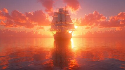 Obraz premium Majestic Sunset Sailboat Ocean Dramatic Sky Golden Hour Seascape