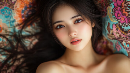 Fototapeta premium 美しさ, 顔, モデル, 笑う, ファッション, 人々, 髪の毛, 笑みを浮かべている, 人, ブルネット, シティ, アウトドア, 通り, ライフスタイル, 淑女, 1, 頭, ハピネス, 化粧,女, 美しさ, 髪の毛, モデル, ファッション, 顔, うっとりさせる魅力, 化粧, 人, ドレス, ブルネット, 肌, 唇, 化粧, 淑女, 目, 暗い, 黒, ふしだらな, スタジオ, 好色