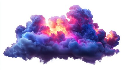 Fototapeta premium A vibrant, colorful cloud with shades of purple, pink, and orange, resembling a stunning explosion of color against a white background.