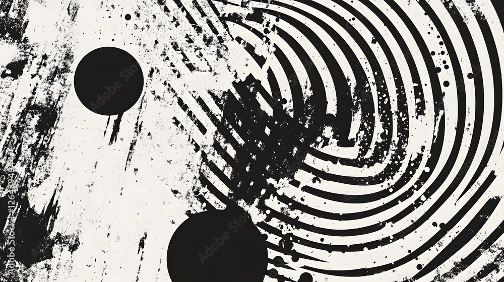 Aufkleber Mesmerizing radial burst of contrasting monochrome shapes lines and textures creating a dynamic visually striking and thought provoking abstract design