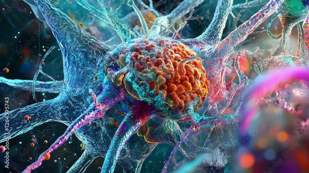 Poster mesmerizing synaptic connections a vibrant of neural networks and cellular structures showcasing the