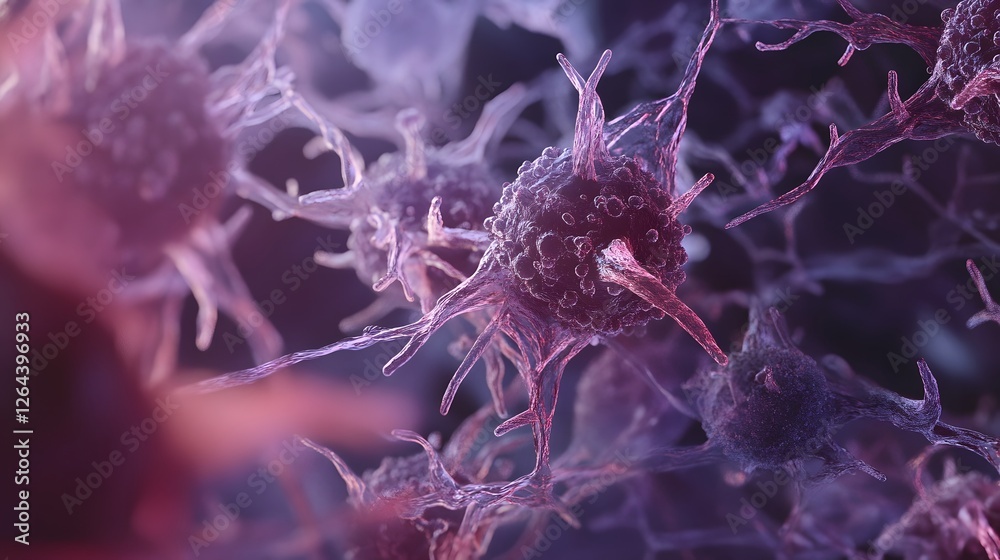 Poster microscopic closeup of organic cellular structures viewed under a laboratory microscope in vibrant s