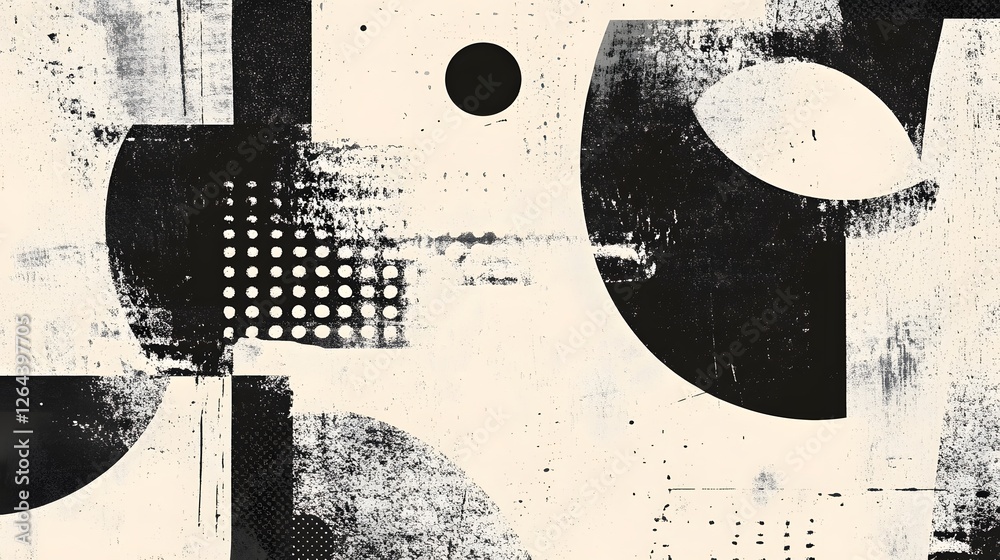 Fototapete Minimalist abstract geometric composition featuring a striking arrangement of contrasting black and white shapes patterns and textures  The image has a clean modern and experimental aesthetic