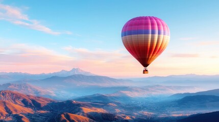 Obraz premium Hot air balloon flight over misty mountains at sunrise