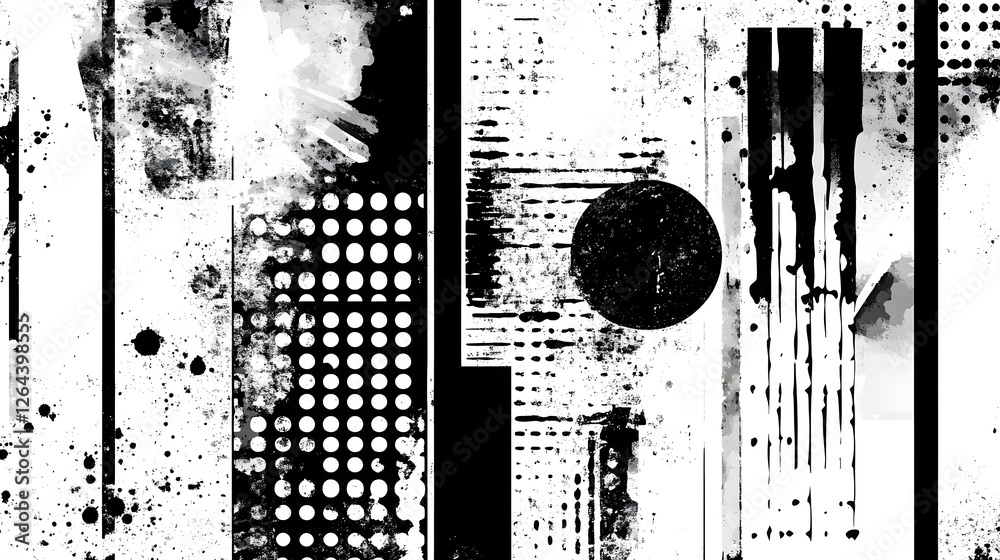 Aufkleber minimalist monochrome abstract grunge texture background with geometric patterns digital dot and cir