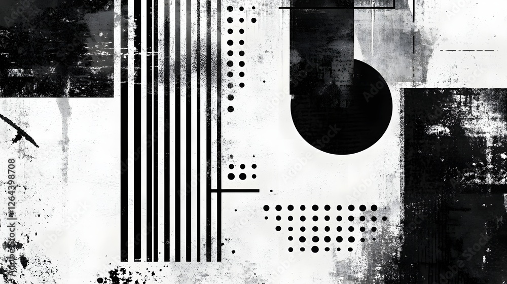 Poster Minimalist geometric abstract design with contrasting black and white shapes patterns and lines creating a visually striking and clean composition  This modern
