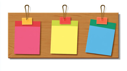 Set of paper notes isolated on background. Vector realistic illustration of blank notepad page pieces attached to board or wall with color sticky tape, reminder message, to-do list, schedule sheet