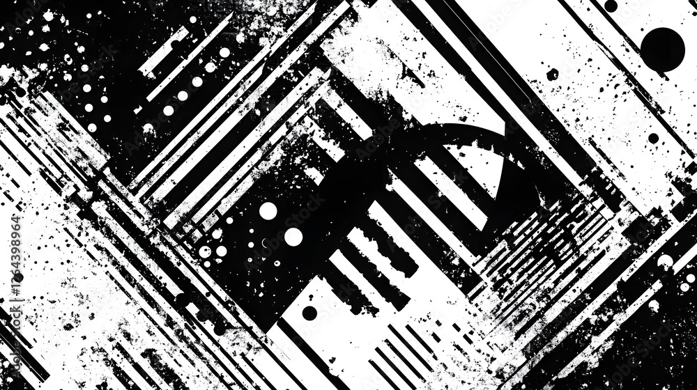 Aufkleber Monochromatic abstract geometric pattern featuring bold sharp edged lines and contrasting textures creating a dynamic futuristic and visually striking composition  This minimalist