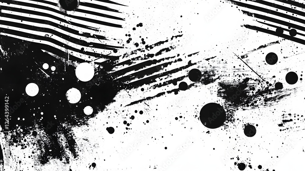 Fototapete Monochromatic Abstract Grunge Design with Fluid Ink Splatter and Chaotic Swirls  Dynamic and expressive black and white paint splatters dripping textures and organic fluid shapes create a powerful