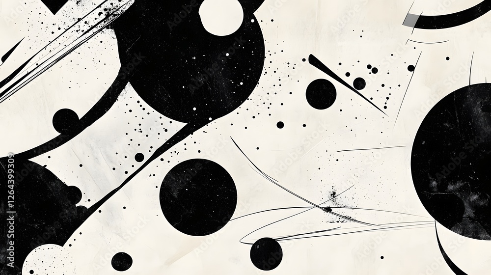 Poster Monochromatic Fluid Shapes and Splatters Abstract Modern Design with Blots Splashes Silhouettes and Minimalist Patterns in Dark Textured Grunge Style