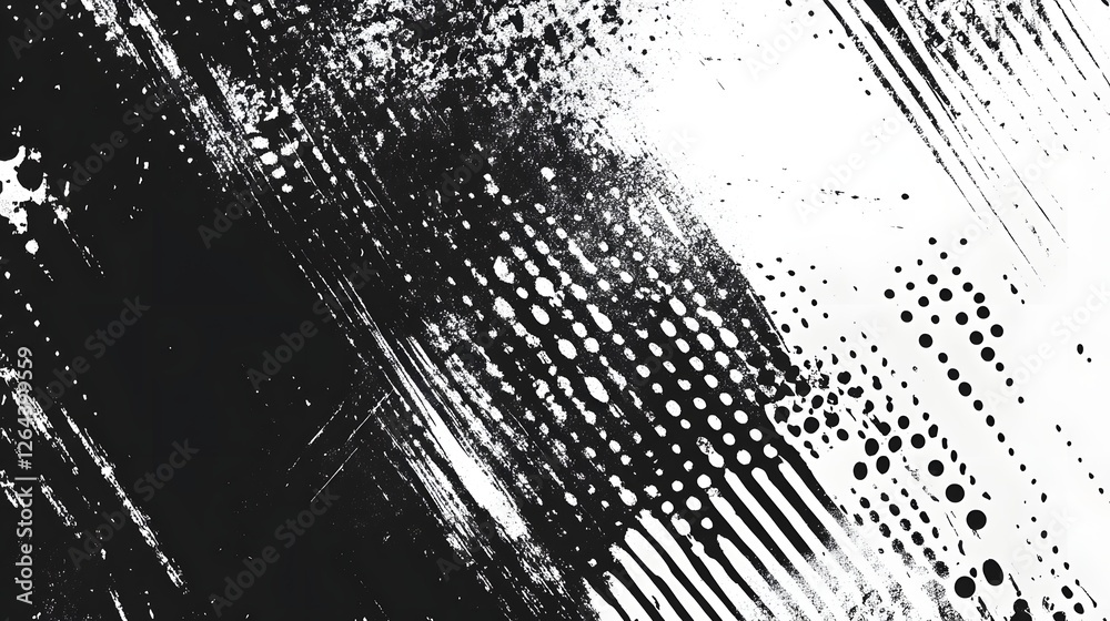 Poster monochromatic grunge textured background with a distorted digital glitch effect creating a bold and 