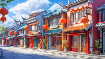 Chinese street restaurant building for town set. Cartoon japan shop and asian district cityscape isolated vintage business clipart decoration collection for cityscape exterior. Historic kiosk place