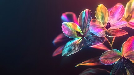 Delicate Holographic Orchids with Soft Rainbow Reflections on Minimalistic Background