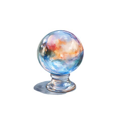 Watercolor White Crystal Ball on Clean white & transparent a background.