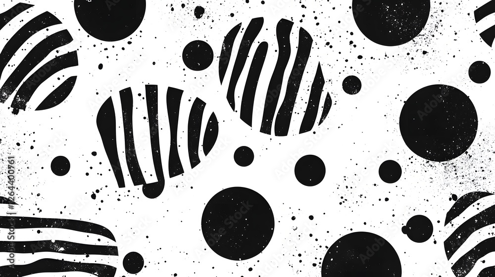 Aufkleber Monochrome abstract geometric pattern with circular and striped shapes in black and white colors  Minimalist modern and stylish background design with repeat pattern of various shapes dots and lines