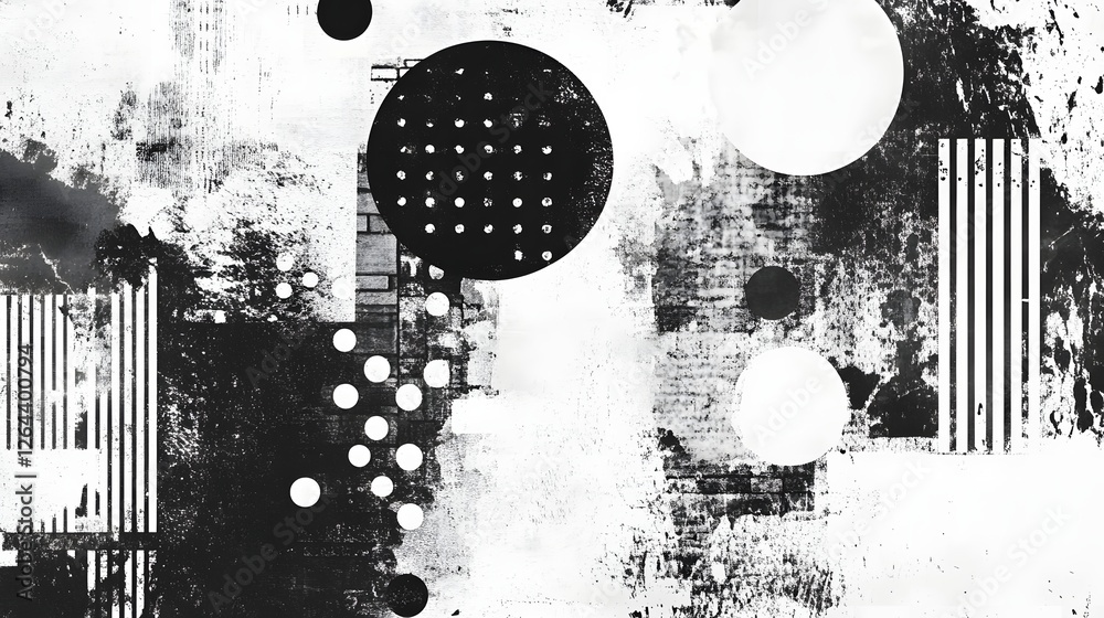 Aufkleber monochrome abstract geometric graphic design with contrasting shapes and patterns minimalist modern 