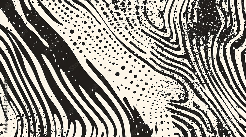 Leinwandbilder monochrome abstract geometric pattern with dynamic stripes dots and organic waves creating a visuall