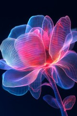 Neon Holographic Wireframe Floral Concept with Vibrant Glow and Copy Space