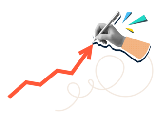 Hand draws an arrow pointing up. Modern collage style. Illustration on transparent background