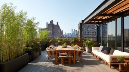 Fototapeta premium Beautifully designed rooftop garden in an urban setting