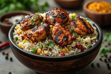Gluten free salad ingredients in a plate,  chicken masala rice