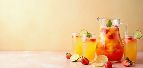 Fototapeta premium Aesthetic Image of Fruit Punch in Glass Pitcher with Fresh Fruits